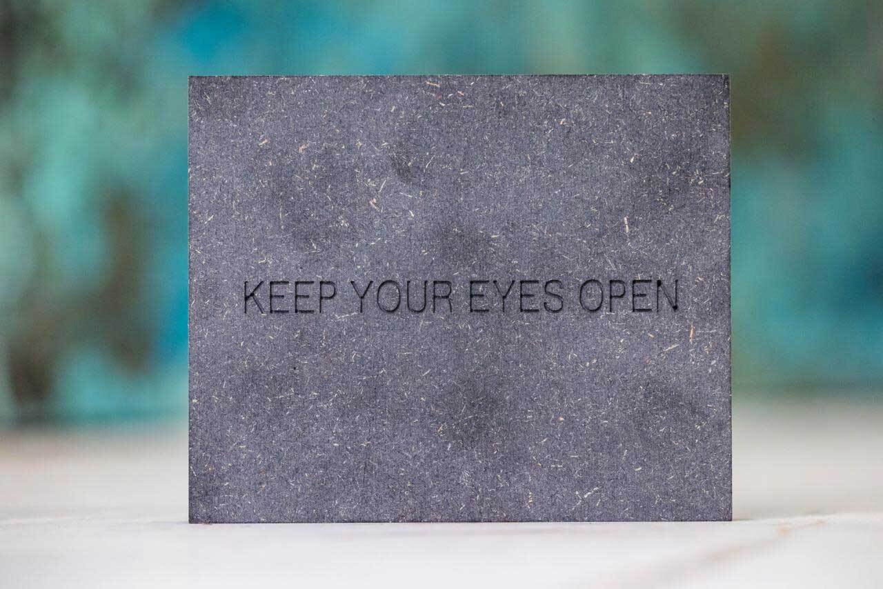 POS wooden display KEEP YOUR EYES OPEN